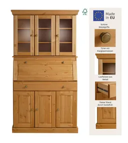 OTTO home Sekretär Rosi im Landhausstil, Schreibtisch aus Massivholz, mit Vitrine, in 2 Breiten – Produktbild 1 von 1