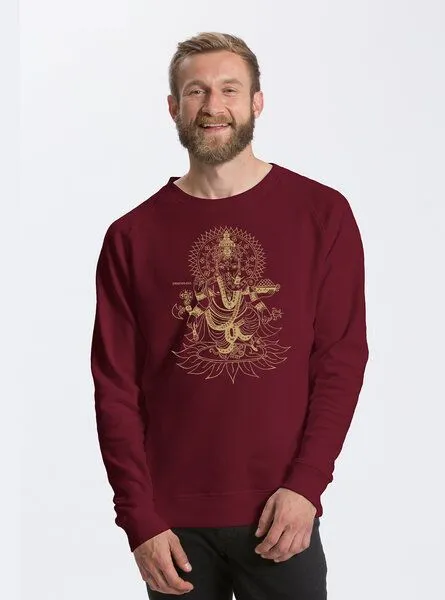 Peaces.bio - handbedruckte Biomode Peaces.bio - handbedruckte Biomode Bio Herren-Sweatshirt Ganesha, Bordeaux, – Produktbild 1 von 2