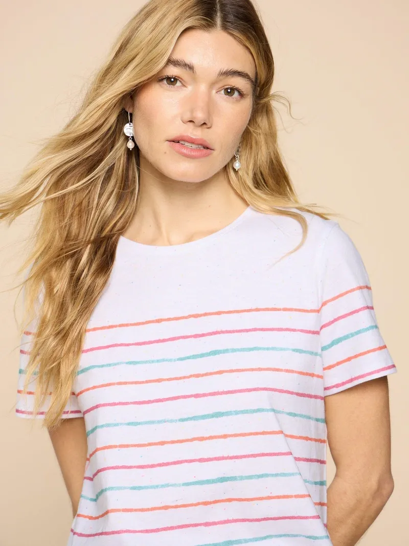 White Stuff Abbie Gestreiftes T-Shirt - 46, Elfenbein multi, – Produktbild 3 von 4
