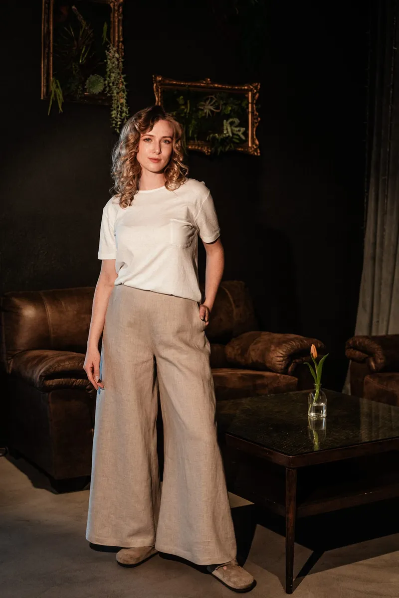De IONESCU De IONESCU Damen vegan Hose Palazzo Leinen, Beige, – Produktbild 1 von 2