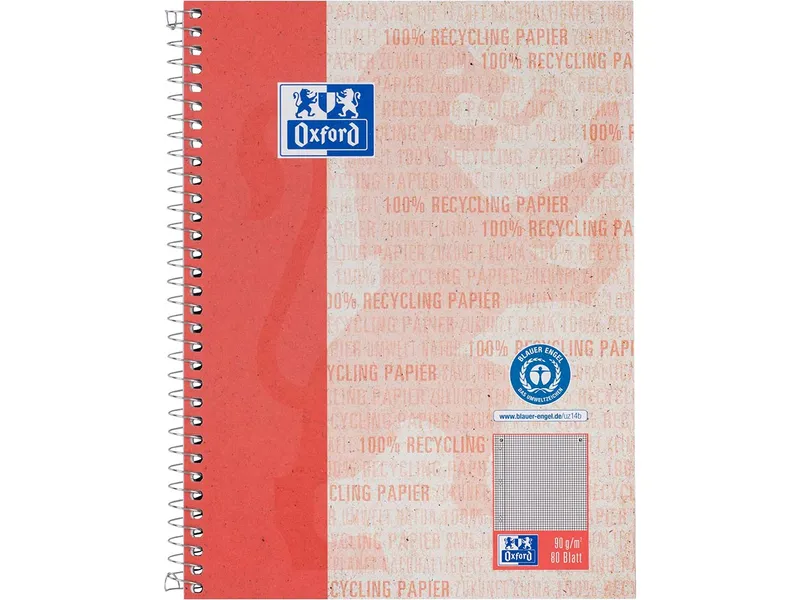 OXFORD OXFORD Recycling Collegeblock A5+, 80 Blatt, kariert mit Rand links, 90 g/m² – Produktbild 1 von 1