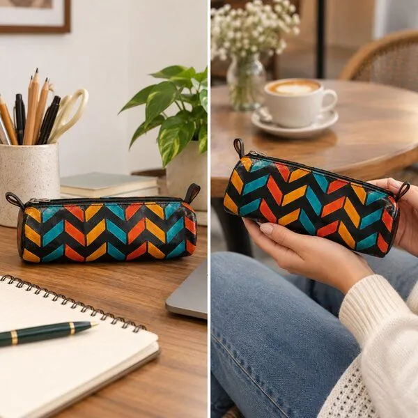 Janselo Nomad Lines Design Shanti-Leder-Stiftemäppchen – Produktbild 3 von 4