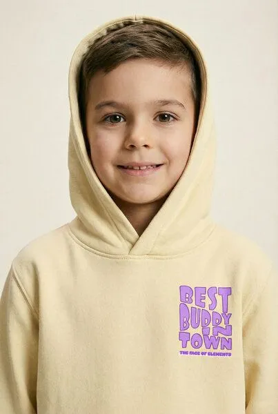 THE FACE OF ELEMENTS The Face of Elements Best Buddy in Town - Relaxed Fit Kids Hoodie aus 100% Bio-Baumwolle, Butter lemon (gelb), – Produktbild 3 von 4
