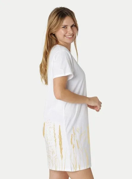 Peaces.bio - handbedruckte Biomode Peaces.bio - handbedruckte Biomode Longshirt Gräservielfalt Damen, Weiss, – Produktbild 4 von 4