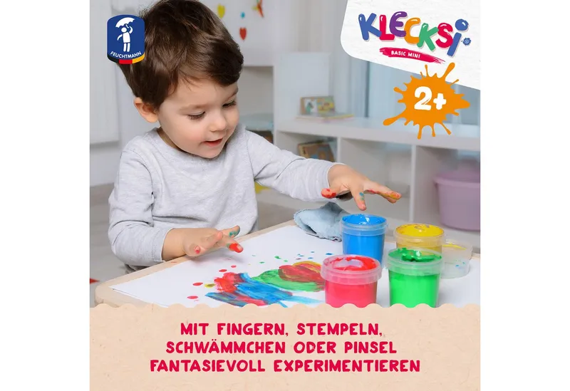 Feuchtmann Fingerfarbe KLECKSi Basic Mini, 4 x 150g hautfreundliche Fingermalfarbe für Kinder, Bunt, – Produktbild 4 von 5