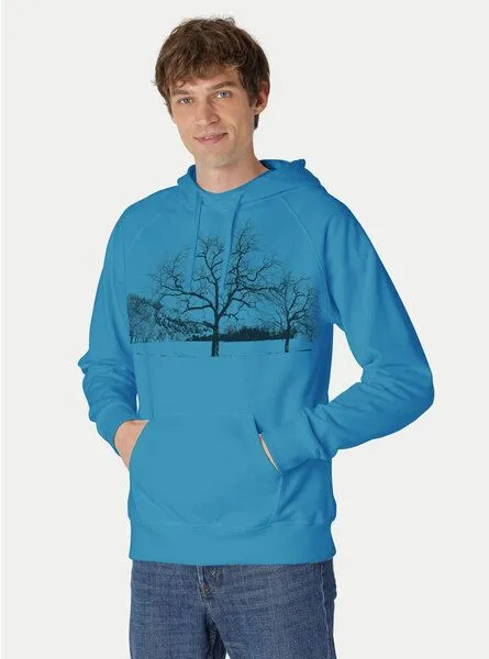 Peaces.bio - handbedruckte Biomode Peaces.bio - handbedruckte Biomode Herren Kapuzenpulli Landscape, Türkis, – Produktbild 2 von 3