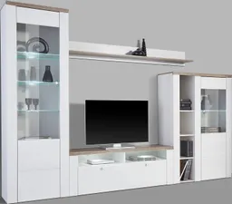 OTTO home Wohnwand Larona, Anbauwand, Set 4 Teilig, (Set, 4-St), bestehend aus 1 TV-Board, 1 Highboard, 1 Vitrine, 1 Wandregal – Produktbild 1 von 1