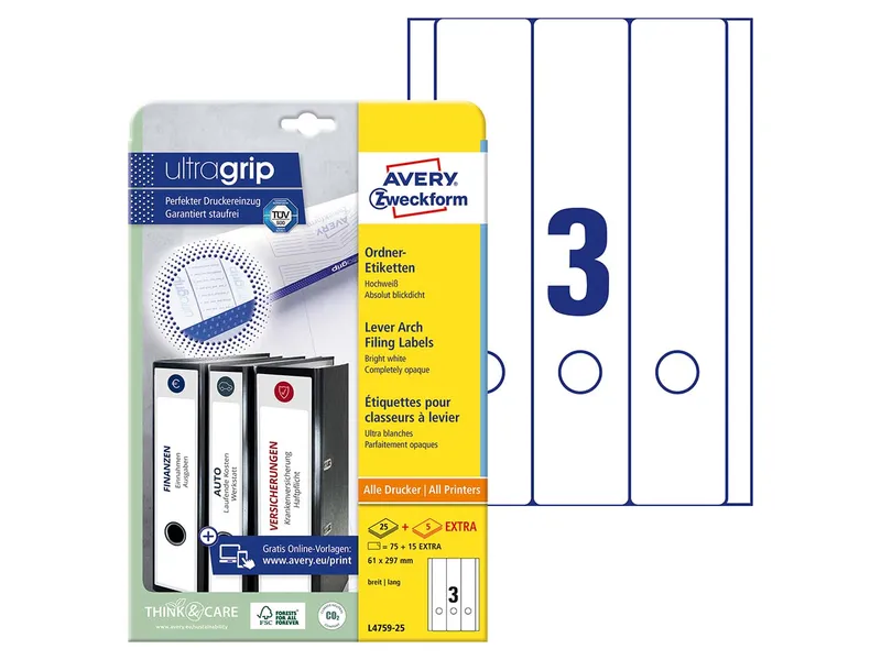 Avery Zweckform Avery Zweckform 75 Rückenschilder weiß 61x297mm – Produktbild 2 von 3