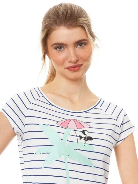 FellHerz FellHerz Damen T-Shirt Palm Tree striped blue white Bio Fair und Vegan – Produktbild 3 von 4