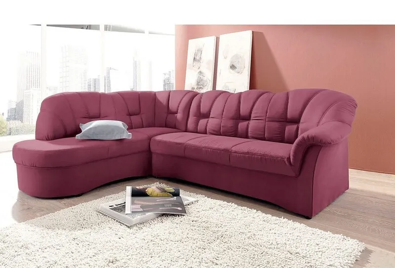 DOMO collection Ecksofa Papenburg, zeitlose Rückensteppung, elegante Armlehne, L-Form, mit Ottomane, wahlweise mit Bettfunktion, Rot, – Produktbild 6 von 8
