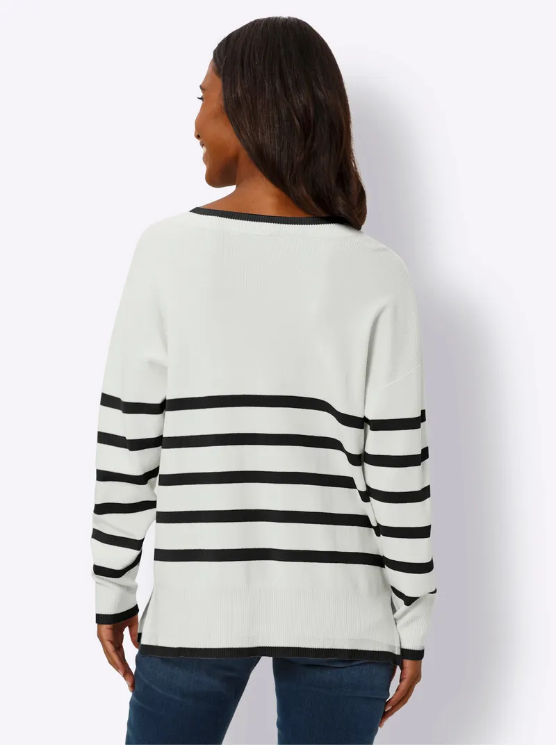 heine Streifenpullover, Schwarz-ecru-geringelt, – Produktbild 1 von 2