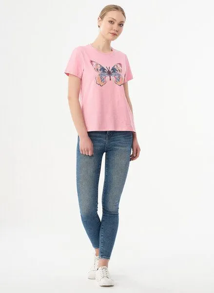 ORGANICATION ORGANICATION T-Shirt aus Bio-Baumwolle mit Schmetterlings-Print, Carnation pink, – Produktbild 2 von 4
