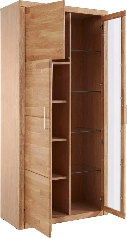 OTTO home Vitrine LOGO B/T/H: 90/42/190cm,10Fächer, 1 Holztür, 1 Glastür, viel Stauraum Fronten aus Massivholz, Korpus aus farblich abgestimmter Melamin, Braun, – Produktbild 5 von 7