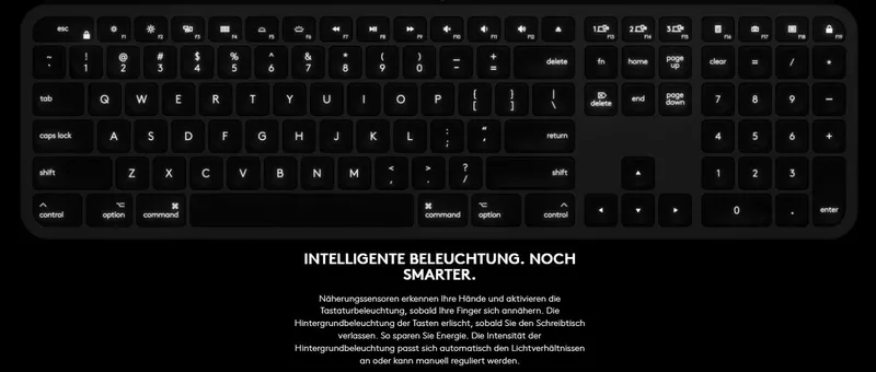 Logitech Logitech MX Keys für MAC Wireless Tastatur USB-C/Bluetooth –Schweizer QWERTZ Apple-Tastatur, Schwarz, – Produktbild 4 von 4