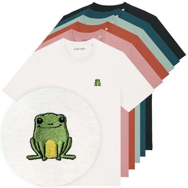 LIGARTI Besticktes T-Shirt – Nils der Frosch – LIGARTI Tiermanufaktur, Altrosa, – Produktbild 2 von 3