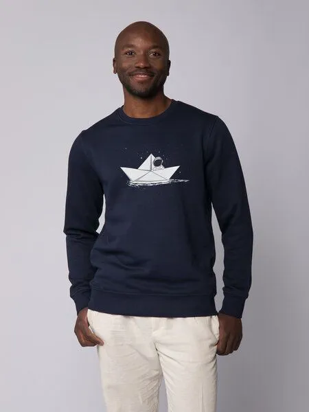 watapparel watapparel Sweatshirt Unisex Astronaut in paper boat, French navy, – Produktbild 2 von 4