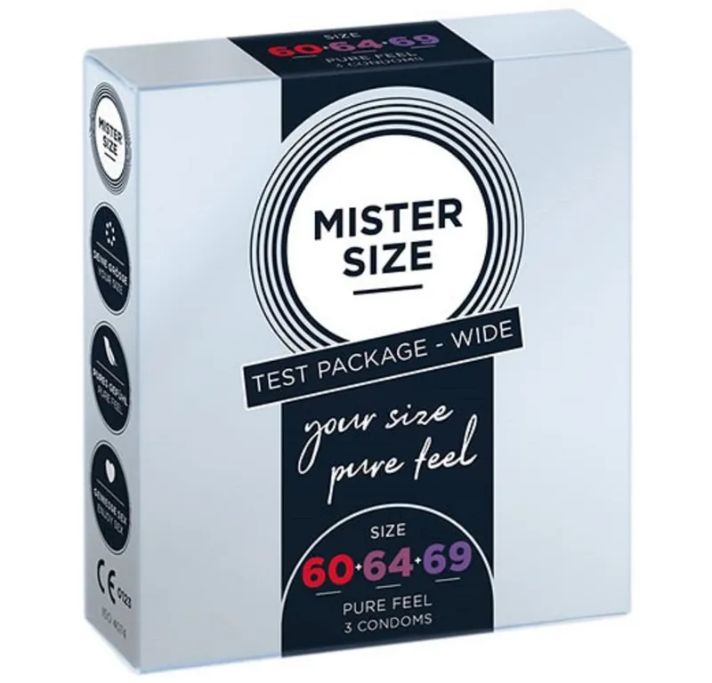 MISTER SIZE XXL-Kondome Anprobierpackung WIDE (60-64-69) 3 Größen zum Testen, Packung mit, 3 St., Maßkondome, vegan, extra dünn & extra fein, das passende Kondom in Ihrer Größe, Weiß, – Produktbild 1 von 4