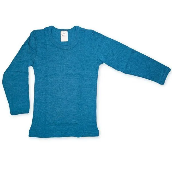 Hocosa Hocosa Kinder Langarm Shirt Wolle Seide, Meerblau, – Produktbild 1 von 3