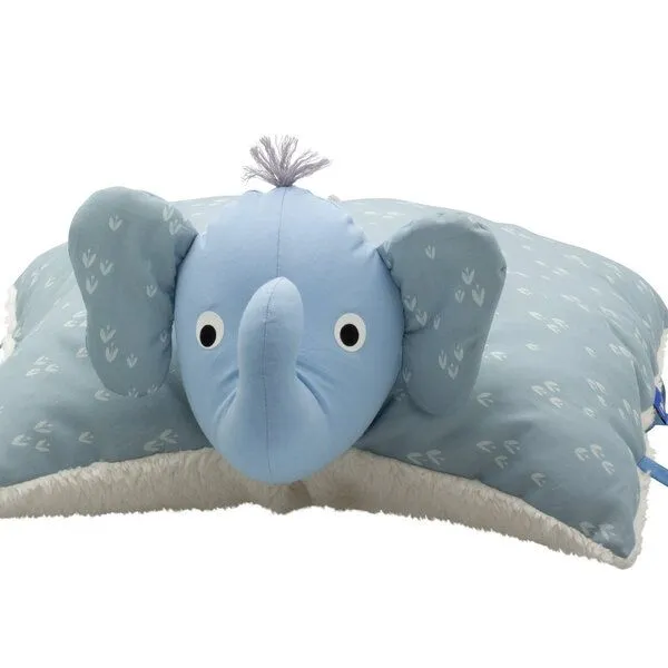 Flosinn Flosinn Kuschelkissen Elefant als Reisekissen mit Teddyplüsch aus Baumwolle Personalisierbar, Hellblau, – Produktbild 1 von 6
