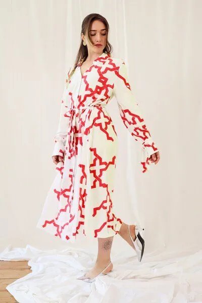 Sophia Schneider-Esleben Sophia Schneider-Esleben Hope - Damenkleid aus Bio-Baumwolle, Weiß-rot, – Produktbild 4 von 4