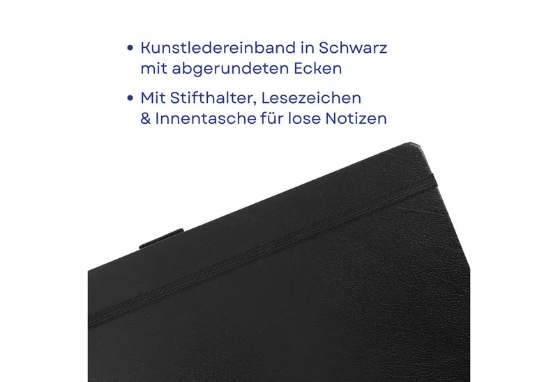 Westcott Westcott Notizbuch DIN A4 kariert (2er-Set) inkl. PRIMESOFT Kugelschreiber, 80 g/m² FSC, Innentasche, Lesezeichen, Gummizug, Stifthalter, Schwarz, – Produktbild 4 von 5