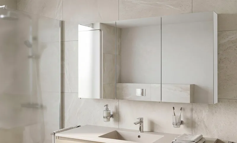 Schildmeyer Spiegelschrank Basic, Spiegelschrank, Made in Germany, B: 120 cm Solide Verarbeitung - Dieses Produkt ist in Deutschland gefertigt, Weiß, – Produktbild 3 von 5