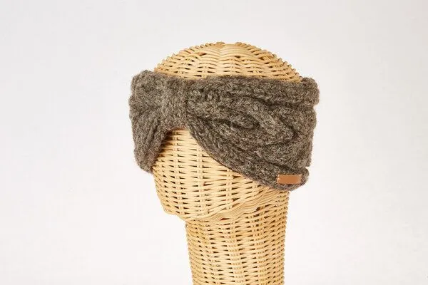 short'n'pietz short'n'pietz Schurwollstirnband mit Zopfmuster und Knoten, handgestrickt, Naturbraun, – Produktbild 1 von 1