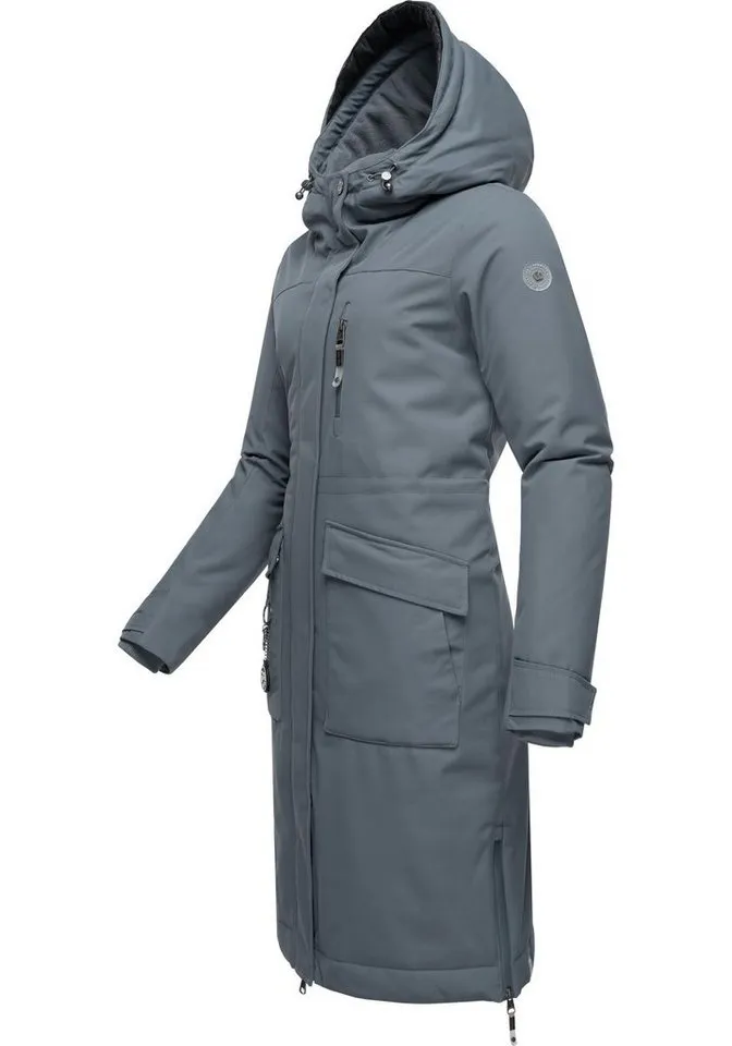ragwear ragwear Wintermantel Refutura Remake Langer wasserdichter Mantel mit Kapuze, Grau, – Produktbild 3 von 4