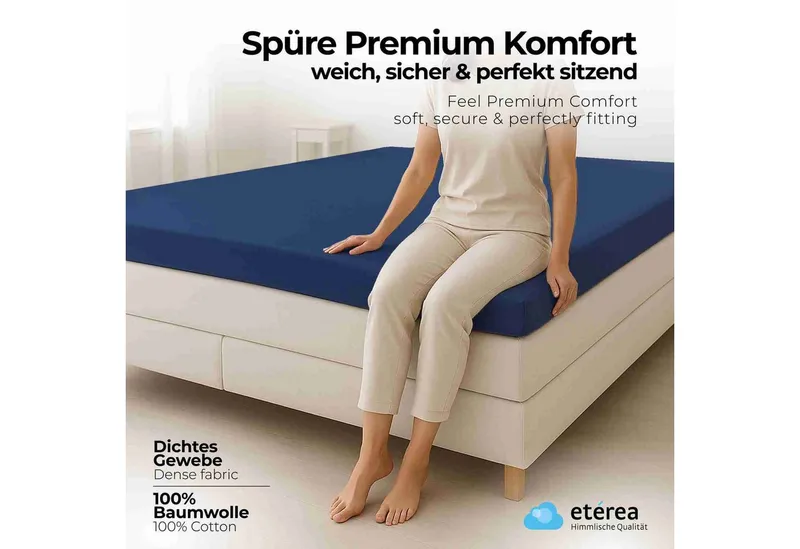 etérea Himmlische Qualität Spannbettlaken etérea Comfort Jersey Topper Spannbettlaken, Jersey, Gummizug: rundum, (1 Stück), Blau, – Produktbild 2 von 5