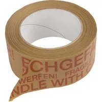 Kraftpapier-Packband mit Aufdruck "Bruchgefahr", 50 mm x 50 m, rot auf braun – Produktbild 1 von 1