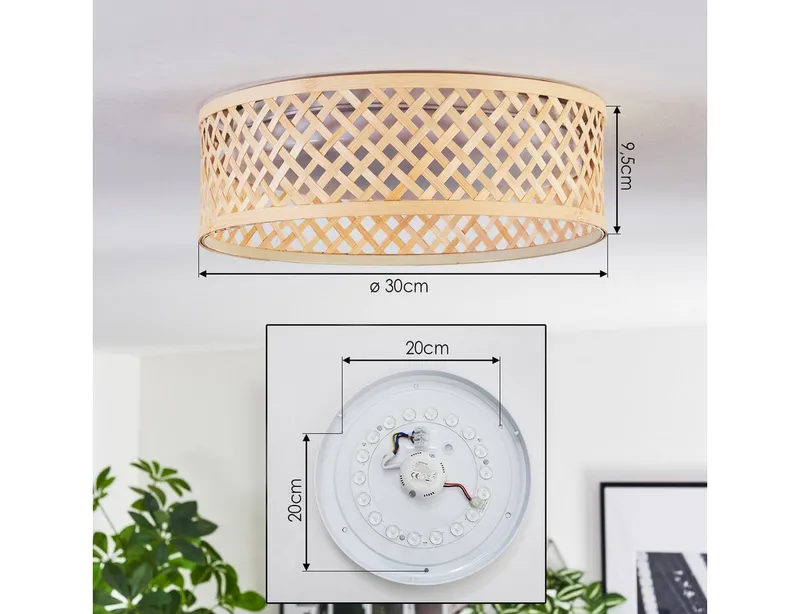hofstein Deckenleuchte Deckenlampe aus Metall/Bambus/Kunststoff in Weiß/Natur im Boho-Design, ohne Leuchtmittel, moderne Deckenleuchte, dimmbar über Wandschalter, 16 Watt, 2000 Lumen, Beige, – Produktbild 4 von 5