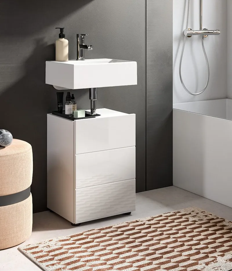 Inn.Furn Waschbeckenunterschrank Larik (Badschrank in weiß, Breite 40 cm) Hochglanz, Weiß, – Produktbild 1 von 5