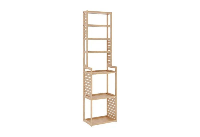 en.casa Standregal, »Forssa« Badregal Bambus Küchenregal 165 x 42 x 28 cm Natur, Beige, – Produktbild 3 von 4
