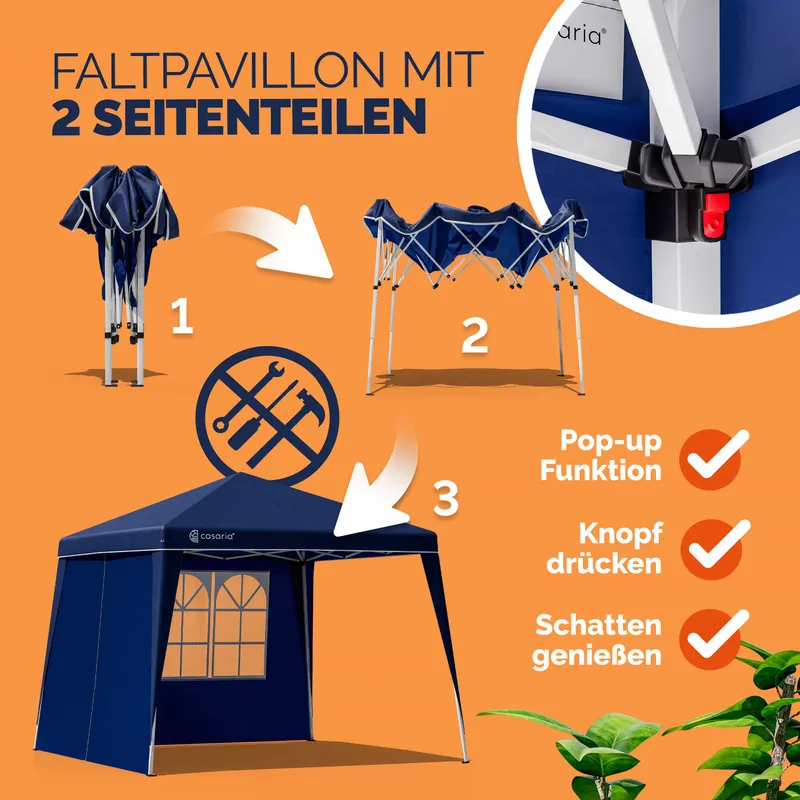 Casaria® Faltpavillon Capri Blau 3x3m inkl 2 Seitenwänden UV-Schutz 50+ – Produktbild 2 von 2