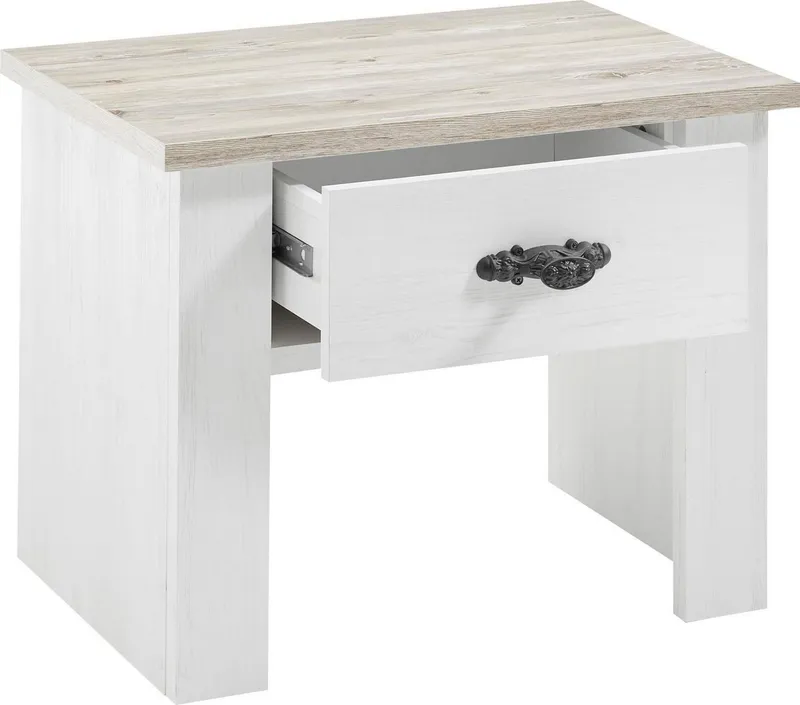 Home affaire Nachtkommode Florenz Nachtschrank Seitenschrank Kommode, mit schön verzierten, außergewöhnlichen Metallgriffen Nachttisch, Weiß, – Produktbild 3 von 5