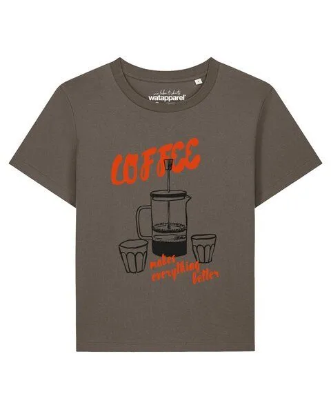 watapparel watapparel T-Shirt Frauen Coffee makes everything better, Mocha, – Produktbild 1 von 2