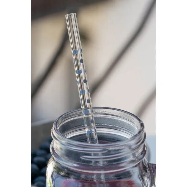 Contento Contento Glastrinkhalm 21 cm lang, 4 Stück, Punkte, mit Bürste – Produktbild 3 von 4