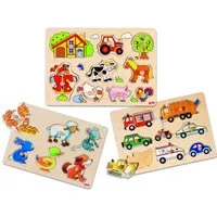 Goki goki 3 verschiedene Steckpuzzle aus Holz Mit 6, 8 und 9 Teilen, Mehrfarbig, – Produktbild 1 von 1