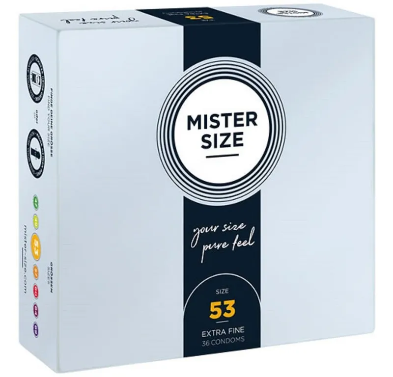 MISTER SIZE Kondome Mister Size «53» Maßkondome - fein & gediegen Packung mit, 36 St., Kondome in, vegan, extra dünn & extra fein, das passende Kondom in Ihrer Größe, Weiß, – Produktbild 1 von 4