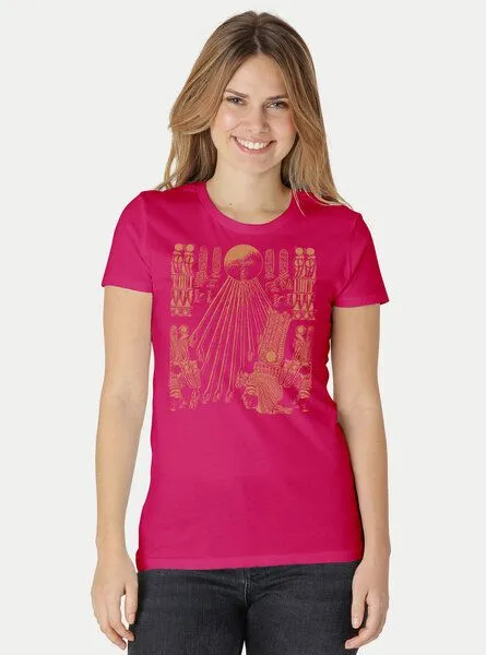 Peaces.bio - handbedruckte Biomode Peaces.bio - handbedruckte Biomode Damen Fit T-Shirt Sonnenscheibe Aton, Pink, – Produktbild 2 von 2