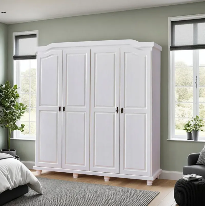 Inter Link Kleiderschrank Isny, Bauernschrank Kiefer Massivholz, FSC, Landhausstil Dielenschrank mit Soft-close Türen, BxTxH: 183,30 x 59,30 x 197,80 cm, Weiß, – Produktbild 4 von 5