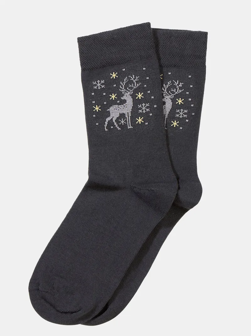 wäschepur Damen-Socken anthrazit + hellgrau-anthrazit-gelb-gemustert, Anthrazit + hellgrau-anthrazit-gelb-gemustert, – Produktbild 1 von 3