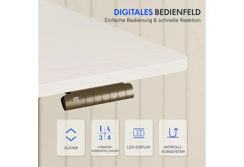 Flexispot Flexispot Schreibtisch Elektrisch Höhenverstellbarer Schreibtisch EC5 LITE mit Dualmotor (25MM einteiliger Tischplatte & 3-fach Teleskop, 4 Speicherhöhen & Antikollisionssystem), 120x80/140x80/160x80/180x80, Weiβ | weiβ, – Produktbild 5 von 5