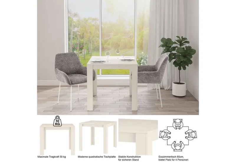 OTTO home Esstisch Meigh (OTTO-Choices), Breite 80 cm, in verschiedenen Farbvarianten erhältlich, Weiß, – Produktbild 3 von 8