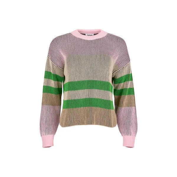 KnowledgeCotton Apparel KnowledgeCotton Apparel Strickpullover aus Bio-Baumwolle und Modal, Grün-rosa gestreift, – Produktbild 4 von 4