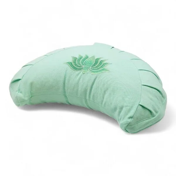BAGHI BAGHI Meditationskissen Halbmond Lotus Bestickung - aus Bio-Baumwolle kbA Sitzhöhe 14 cm, Pistazie, – Produktbild 1 von 4