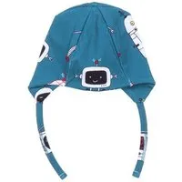 Walkiddy Baby Mütze GOTS zertifiziert, Bio-Baumwolle, blau, Tier-Muster, Bindebänder, weich & bequem – Walkiddy – Produktbild 1 von 1