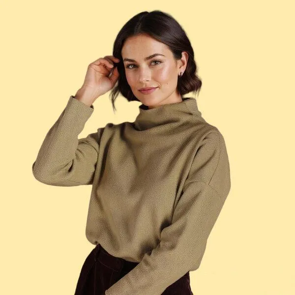 ManduTrap ManduTrap Stehkragen Pullover Dori in olive, sand, grau meliert, Biobaumwolle, Grün, – Produktbild 7 von 7