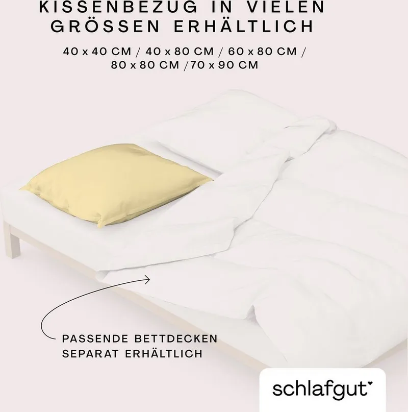 Schlafgut Schlafgut Kissenbezug Premium Kissenhülle Woven Satin, 100% Baumwolle, (1 Stück), Ton-in-Ton Reißverschluss, Fadendichte von 300tc, Uni, OEKO Tex, Gelb, – Produktbild 5 von 5