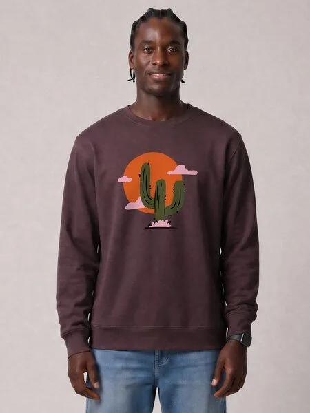 watapparel watapparel Sweatshirt Unisex Kaktus im Sonnenuntergang, Red brown, – Produktbild 2 von 2